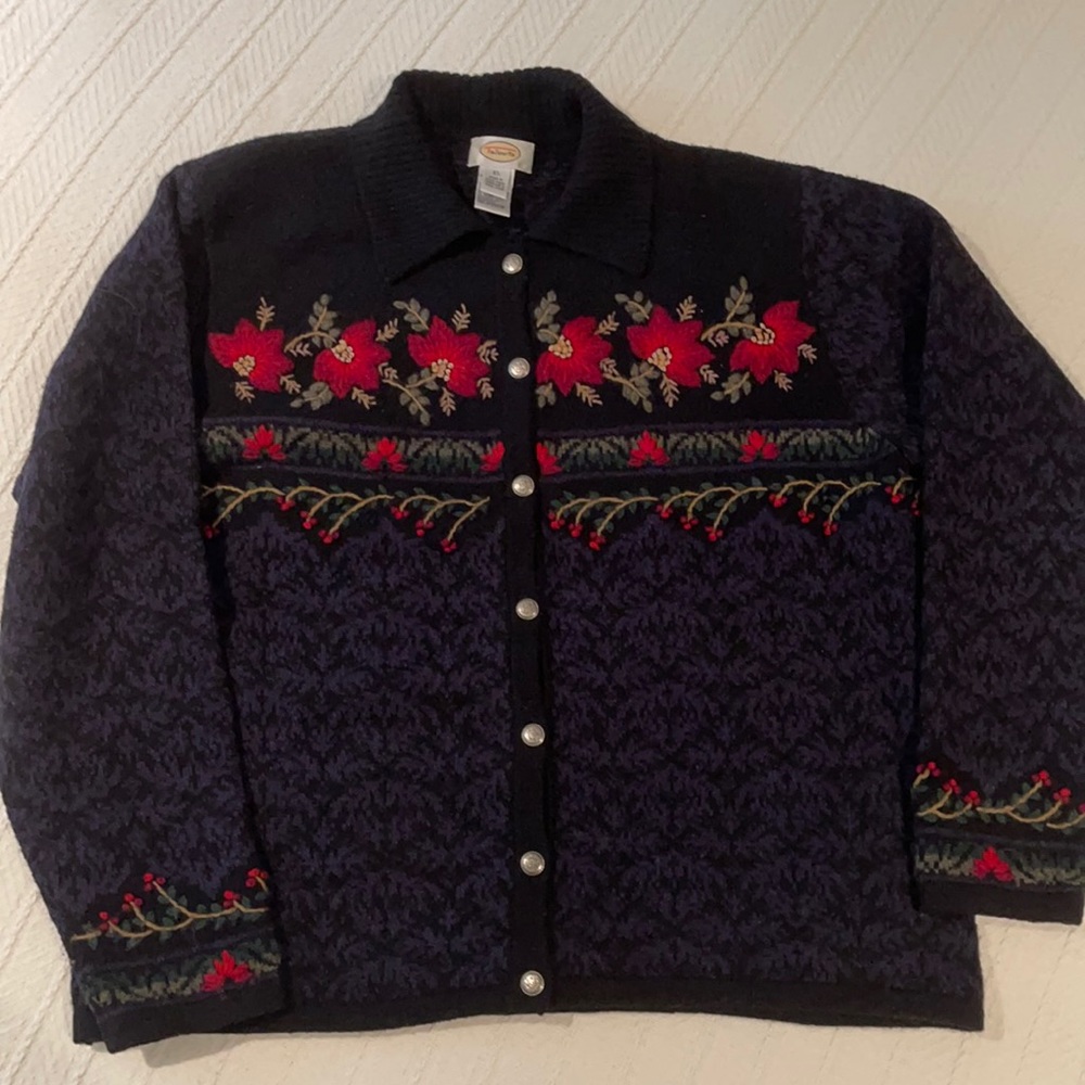 Talbots Poinsettia Cardigan Sweater